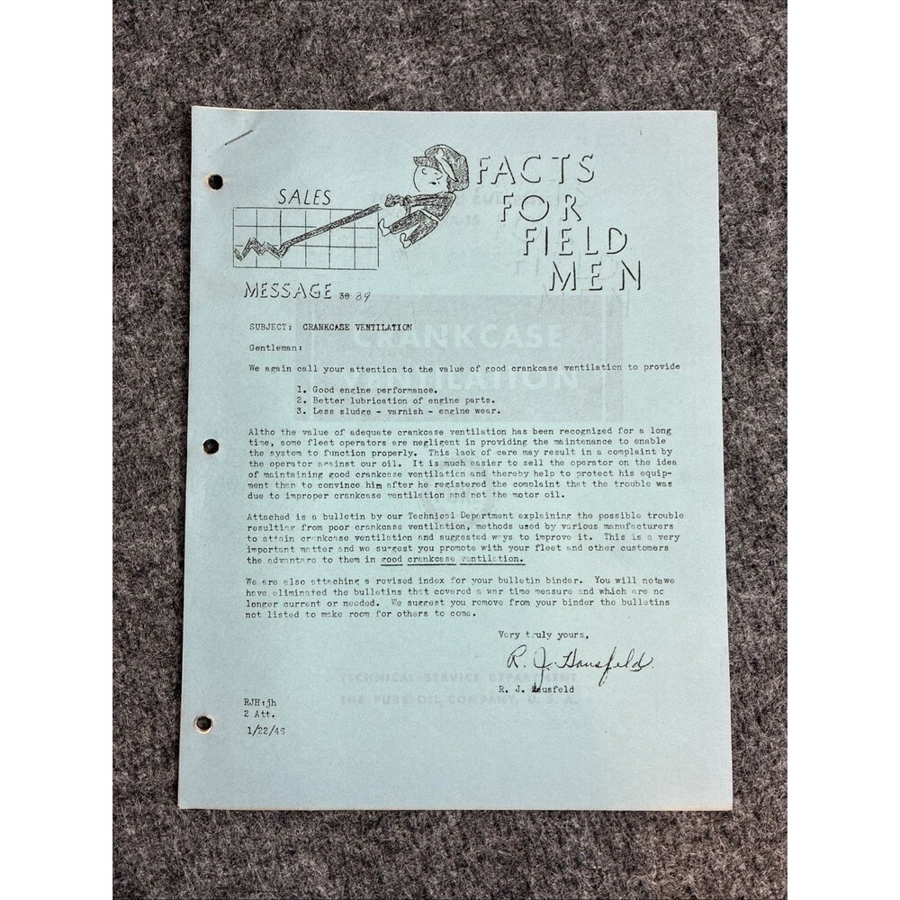Pure Oil Commando Corps Message #39 1945 Crankcase Ventilation Field Men Facts